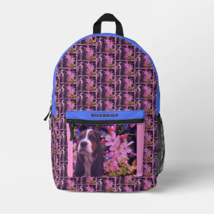 Basset Hound Puppy Flowers Personalized Printed Backpack