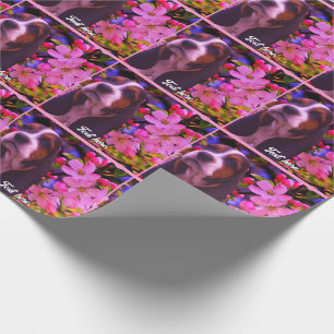 Basset Hound Puppy Flowers Personalized  Wrapping Paper