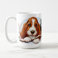 Basset Hound Puppy in Snowy Winter Scene 