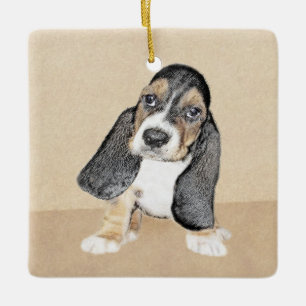 Basset Hound Puppy Painting - Original Dog Art Ceramic Ornament