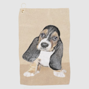 Basset Hound Puppy Painting - Original Dog Art Golf Towel