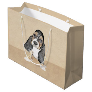 Basset Hound Puppy Painting - Original Dog Art Large Gift Bag