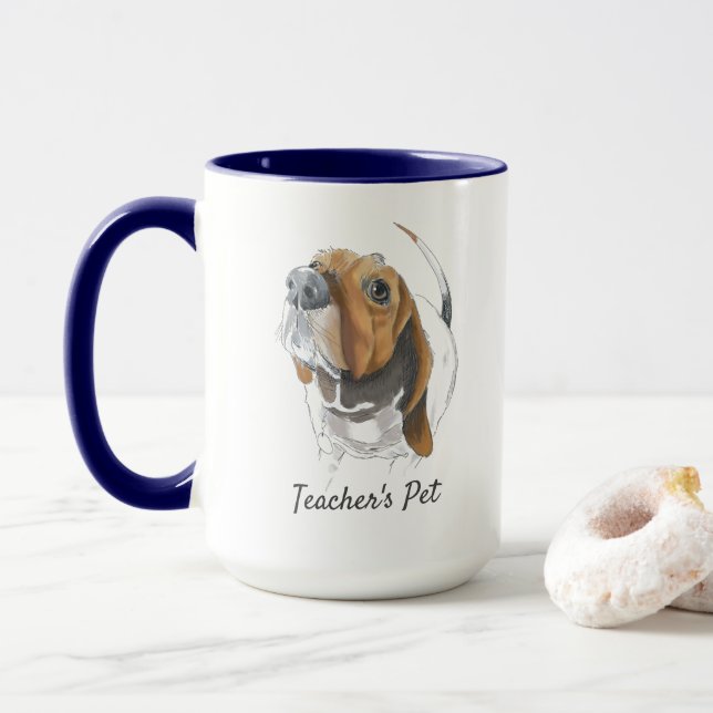 Basset Hound Realistic original Drawing Customized Mug (With Donut)