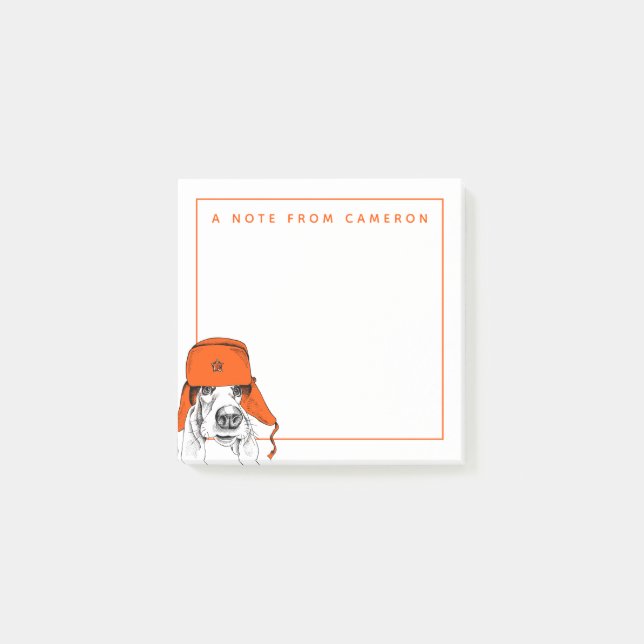Basset Hound | Red Ushanka Hat | Add Your Name Post-it Notes (Front)