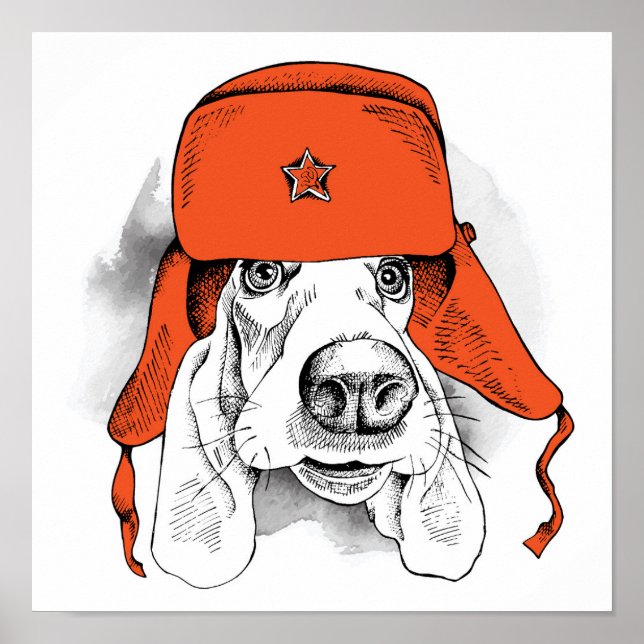 Basset Hound | Red Ushanka Hat Poster (Front)