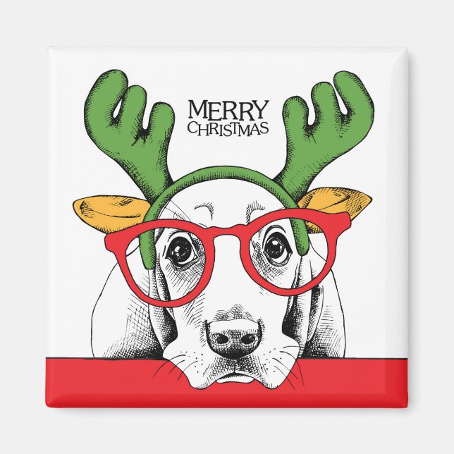 Basset Hound Reindeer Magnet (Front)