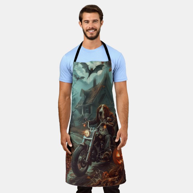 Basset Hound Riding Motorcycle Halloween Scary Apron (Worn)