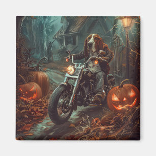 Basset Hound Riding Motorcycle Halloween Scary Magnet