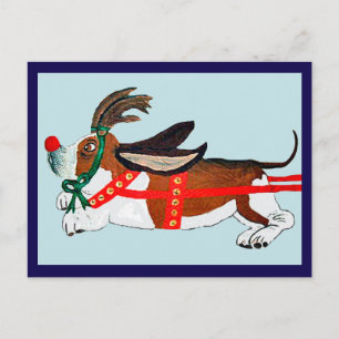 Basset Hound Rudolph The Red-Nosed Reindeer Postcard