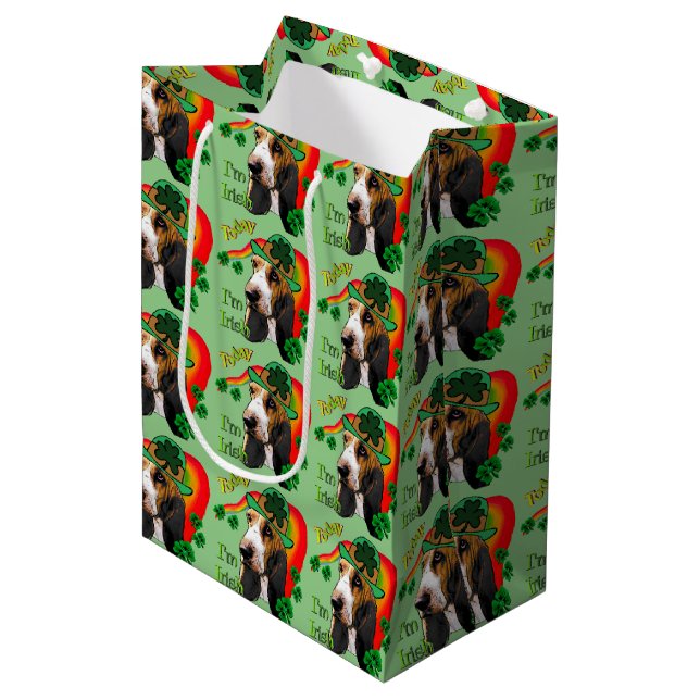 Basset Hound Saint Patricks Day Medium Gift Bag (Front Angled)