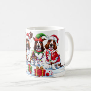 Basset hound Santa hat antlers elf Christmas light Coffee Mug