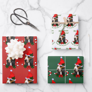 Basset Hound Santa Hat Christmas Wrapping Paper Sheet