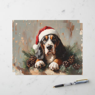 Basset Hound Santa Hat Peinture Papier à papier du