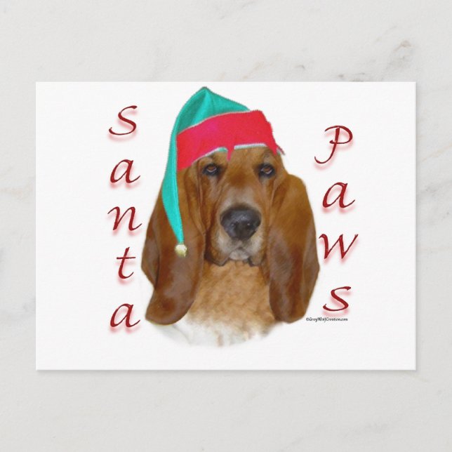 Basset Hound Santa Paws Holiday Postcard (Front)