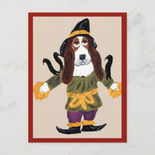 Basset Hound Scarecrow Postcard