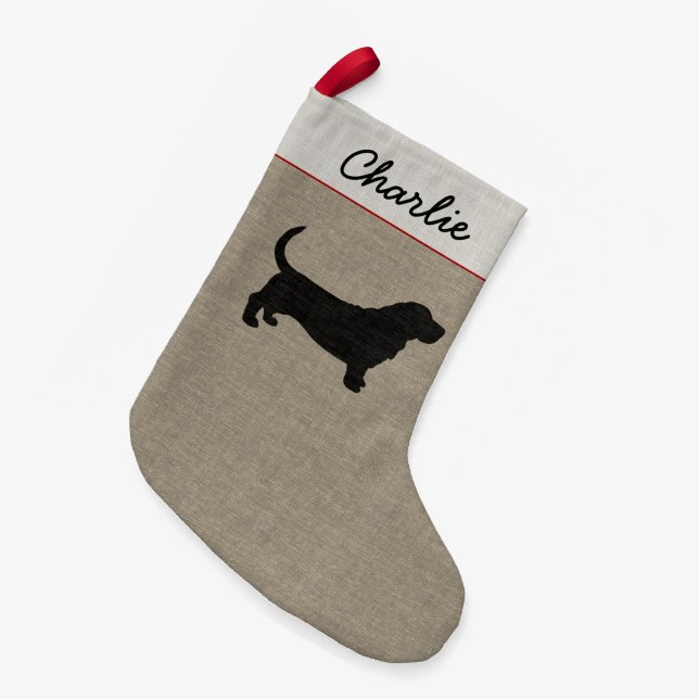 Basset Hound Silhouette Cute Dog Personalized Xmas Small Christmas Stocking (Front (Hanging))