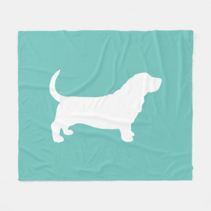 Basset Hound Silhouette Teal and White Fleece Blanket