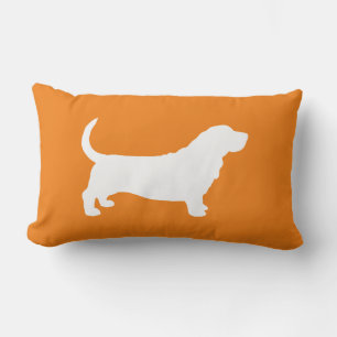 Basset Hound Silhouette White and Orange Lumbar Pillow