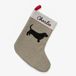 Basset Hound Silhouette with Custom Text Small Christmas Stocking