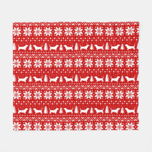 Basset Hound Silhouettes Dogs Christmas Pattern Fleece Blanket