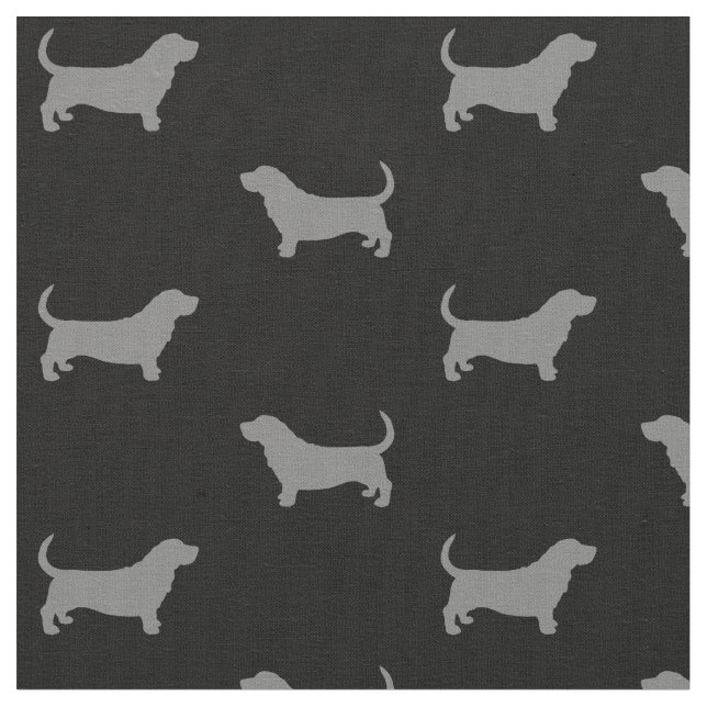 Basset Hound Silhouettes Grey and Black Patterned Fabric (Close Up)