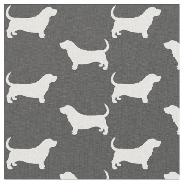 Basset Hound Silhouettes Grey and White Patterned Fabric (Close Up)
