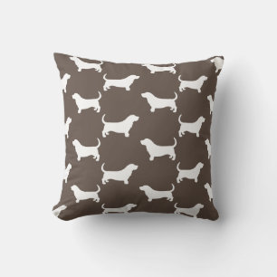 Basset Hound Silhouettes Pattern Mocha Brown Throw Pillow