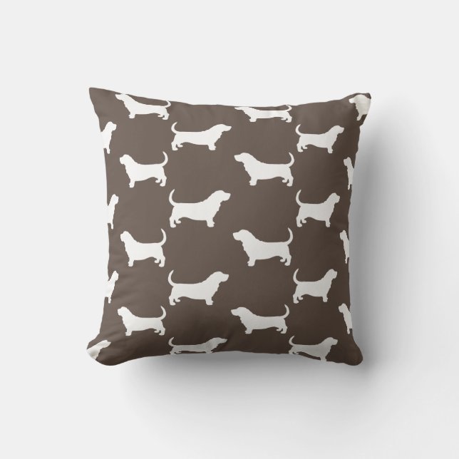 Basset Hound Silhouettes Pattern Mocha Brown Throw Pillow (Front)