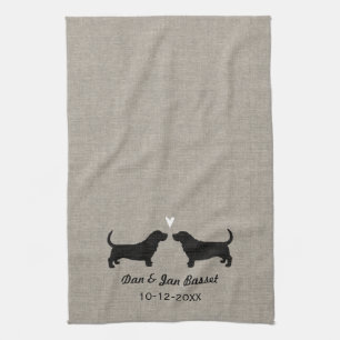 Basset Hound Silhouettes with Heart Kitchen Towel