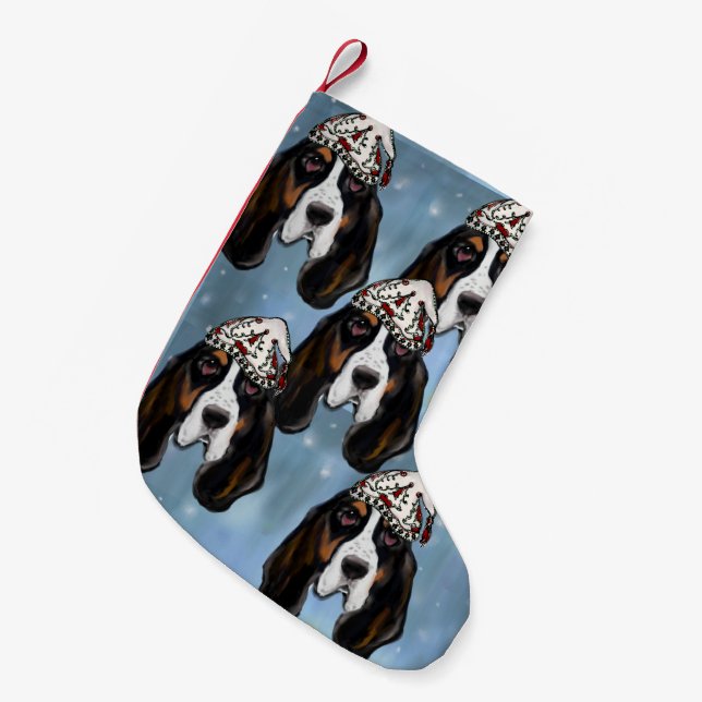 BASSET HOUND    SMALL CHRISTMAS STOCKING (Front (Hanging))