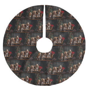 Basset Hound Snowy Sleigh Christmas Decor  Brushed Polyester Tree Skirt