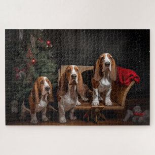 Basset Hound Snowy Sleigh Christmas Decor  Jigsaw Puzzle