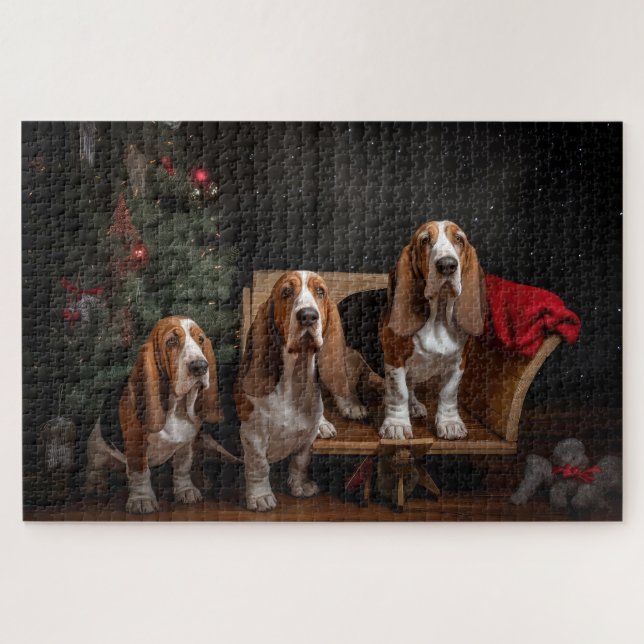 Basset Hound Snowy Sleigh Christmas Decor  Jigsaw Puzzle (Horizontal)