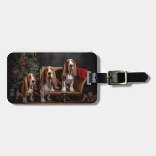 Basset Hound Snowy Sleigh Christmas Decor Luggage Tag