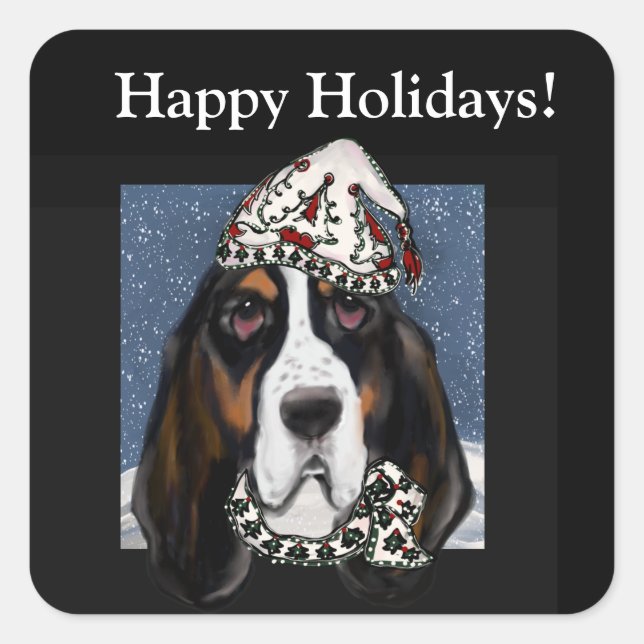 BASSET. HOUND  SQUARE STICKER (Front)