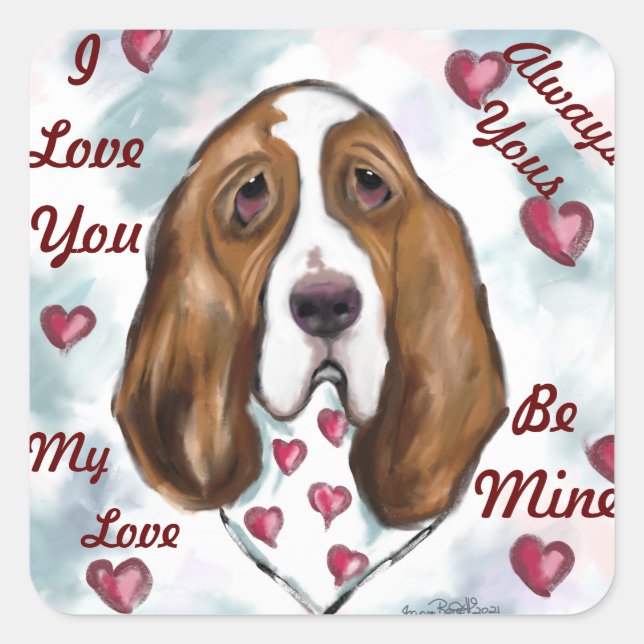 BASSET HOUND SQUARE STICKER (Front)