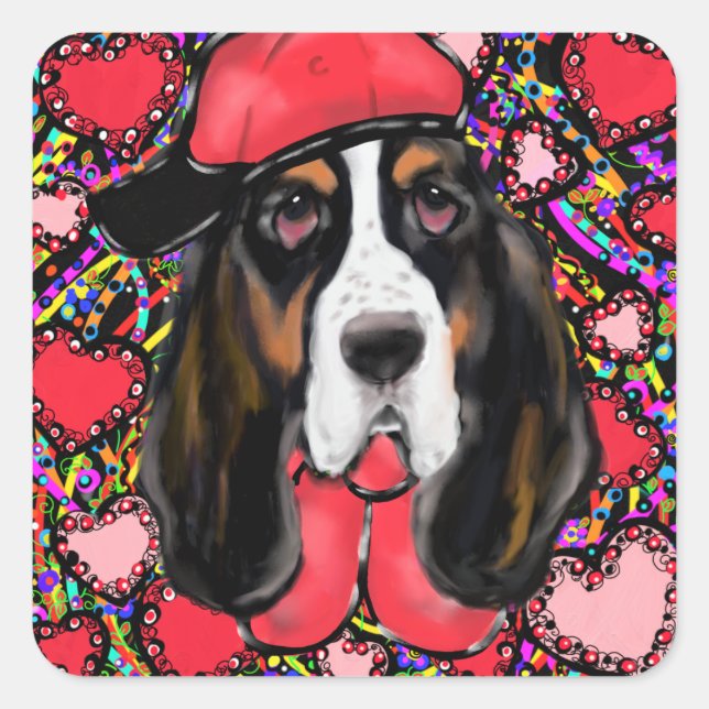 Basset Hound Square Sticker (Front)