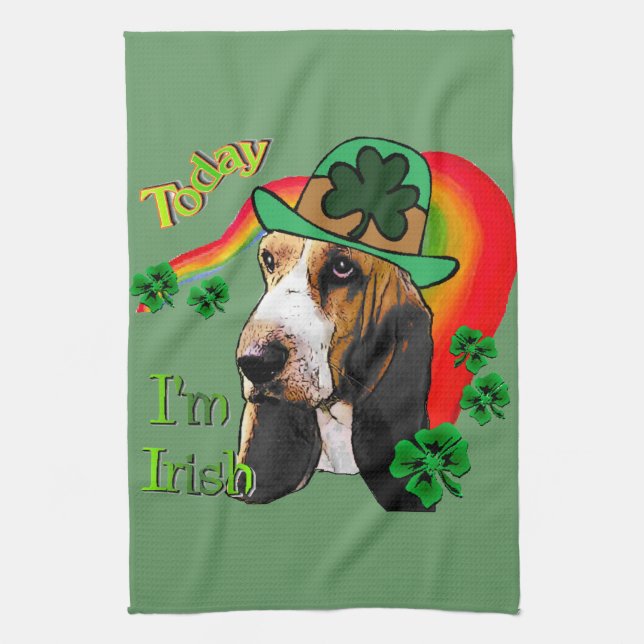 Basset Hound St Patricks Day Kitchen Towel (Vertical)