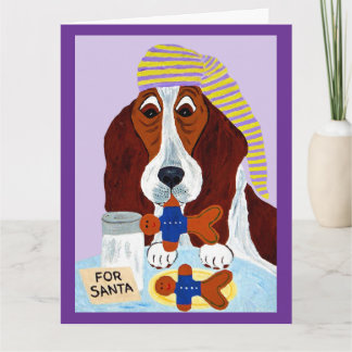 Basset Hound Stealing Santa's Cookies Card