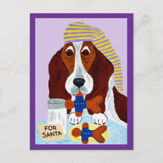 Basset Hound Stealing Santa's Cookies Postcard