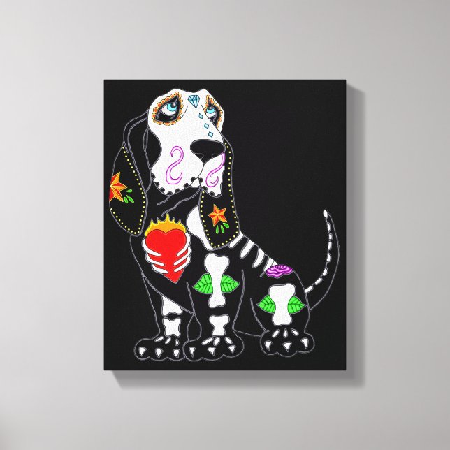 Basset Hound Sugar Skull Canvas Print (Front)
