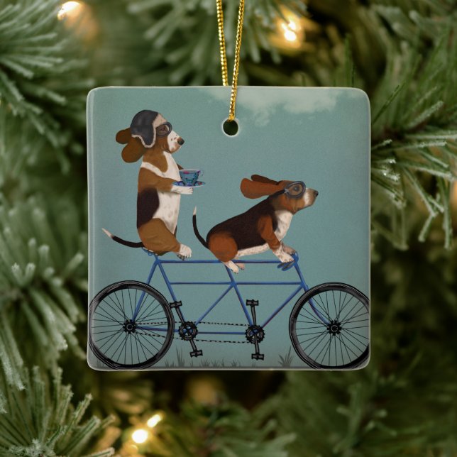 Basset Hound Tandem Ceramic Ornament (Tree)