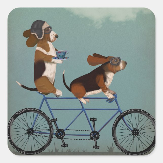 Basset Hound Tandem Square Sticker (Front)
