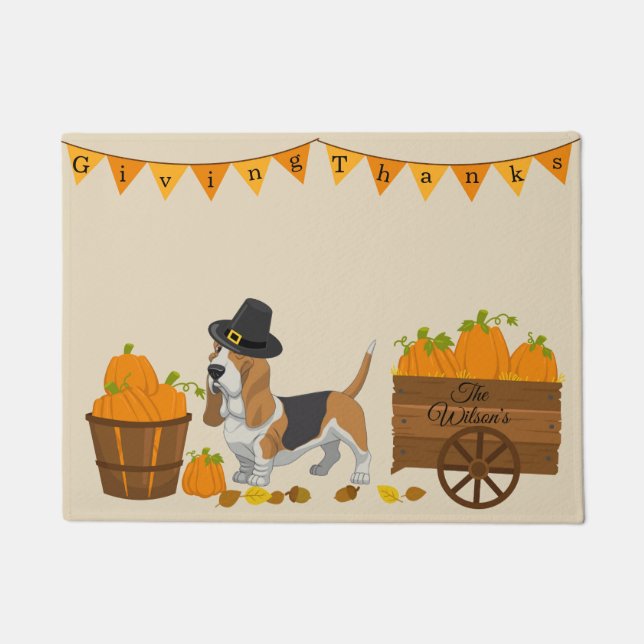 Basset Hound Thanksgiving Doormat (Front)