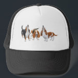 Basset Hound Trio Hat<br><div class="desc">Original fine art design of a howling tricolored Basset hound by designer Carolyn McFann on quality cards,  stationery,  clothing & other great gifts for dog lovers.</div>