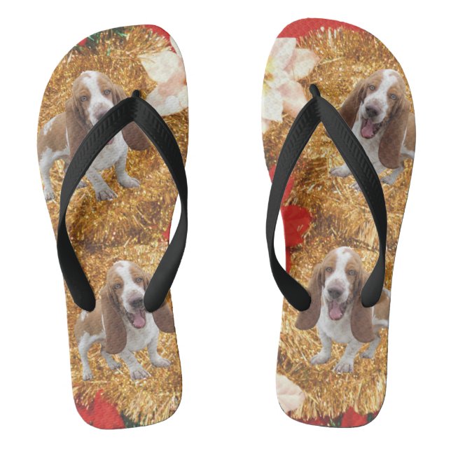 Basset Hound Ugly Christmas Sweater Flip Flops (Footbed)