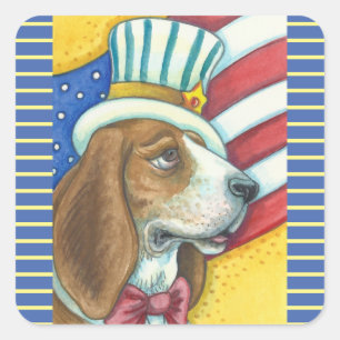 BASSET HOUND UNCLE SAM, DOG STICKERS Squ. * Sheet