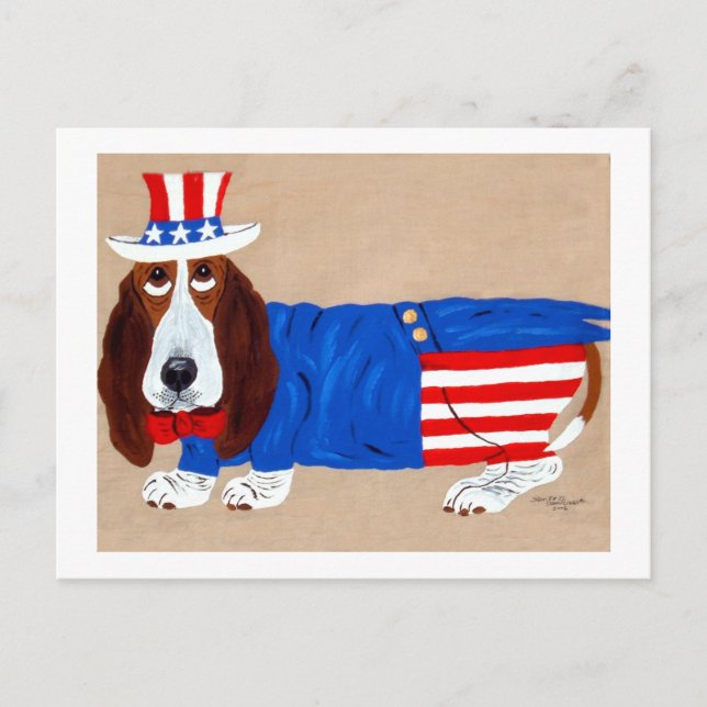 Basset Hound Uncle Sam Holiday Postcard (Front)