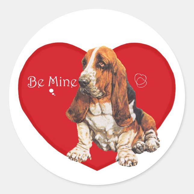 Basset Hound Valentine Classic Round Sticker (Front)