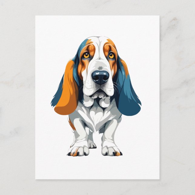 Basset Hound Vector Art with Vibrant Colours Postcard (Front)
